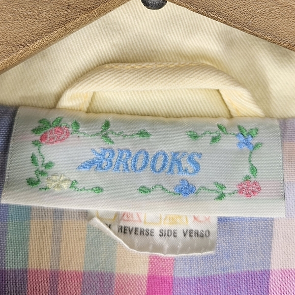 Rare ​Vintage 80s Brooks Pastel Yellow Cotton Jacket Large Plaid Lining Boho - Picture 5 of 16